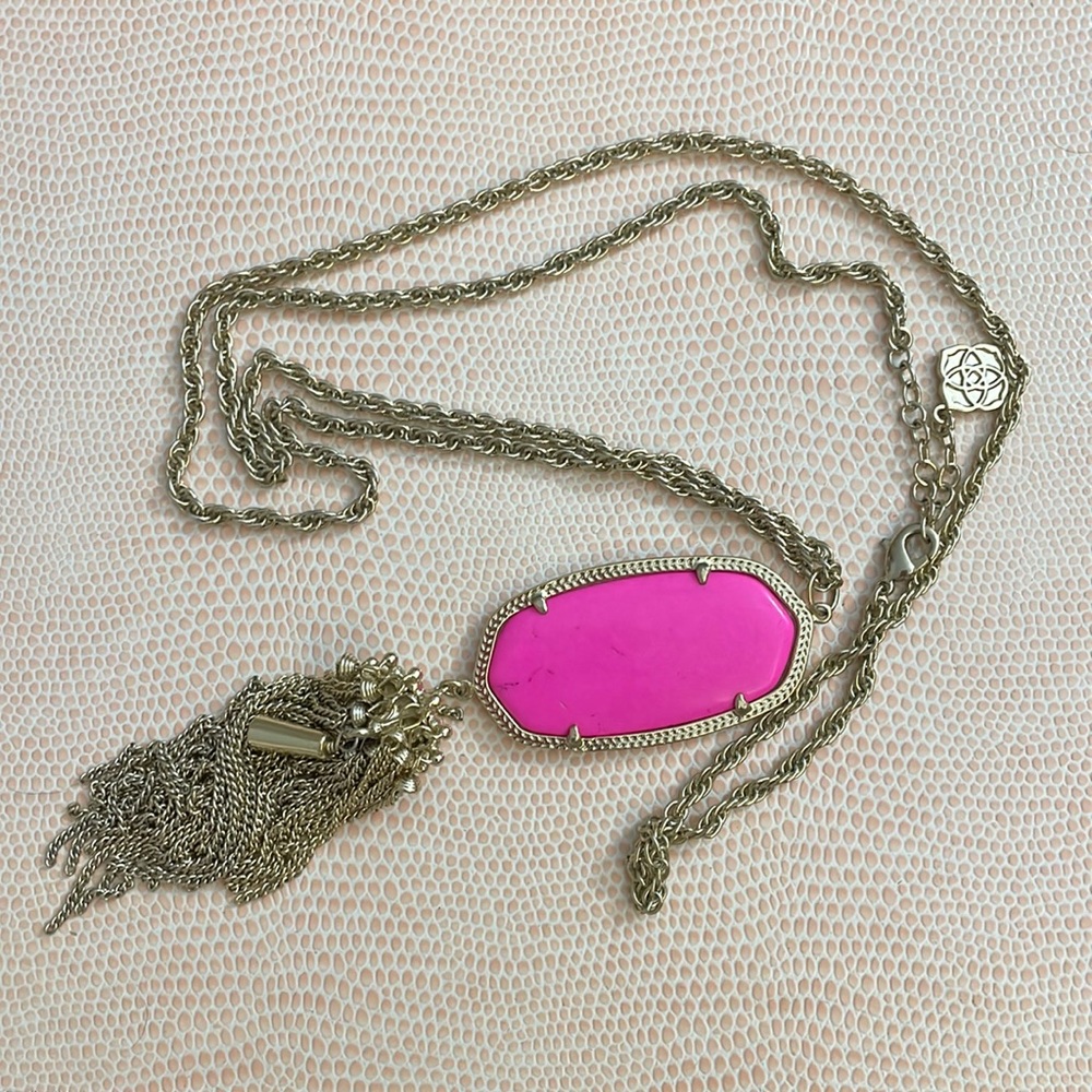 Kendra Scott Pink Fuchsia Rayne Gold Pendant Tassel Necklace